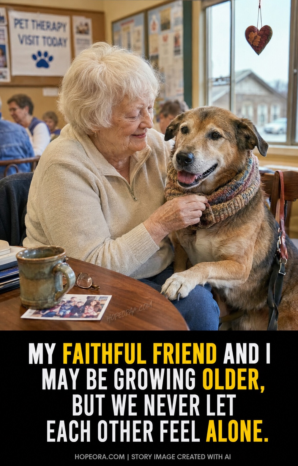 MY FAITHFUL FRIEND AND I MAY BE GROWING OLDER, BUT WE NEVER LET EACH OTHER FEEL ALONE.